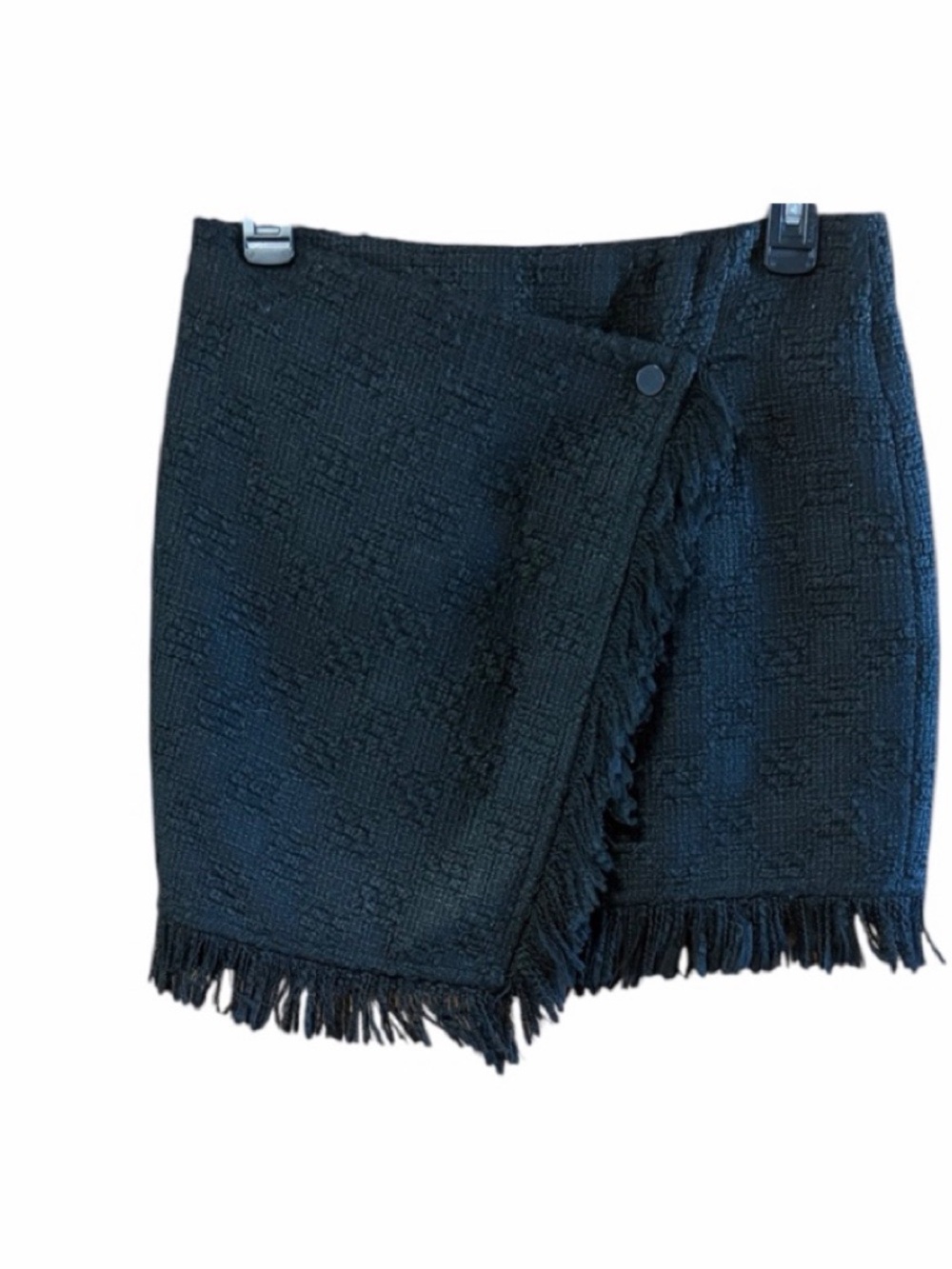 Zara Black Tweed Asymmetrical Wrap Mini Skirt